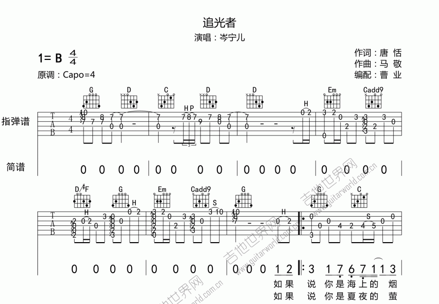 追光者吉他谱预览图