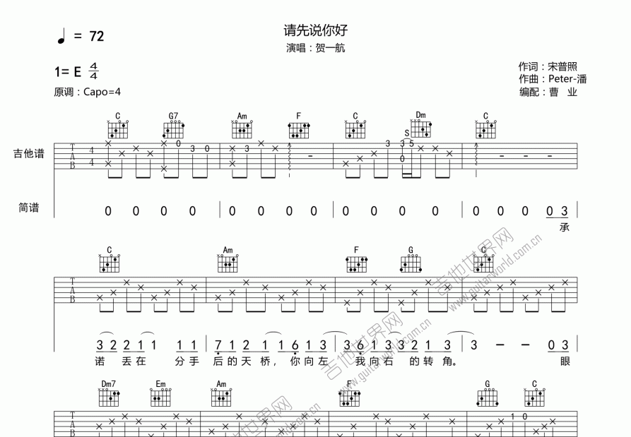 请先说你好吉他谱预览图