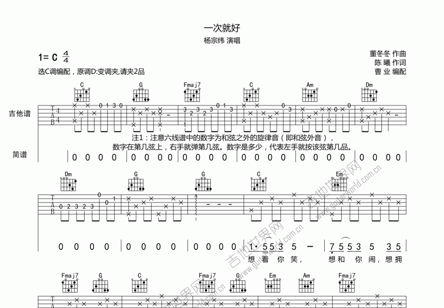 一次就好吉他谱预览图