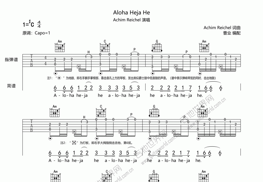 Aloha Heja He吉他谱预览图