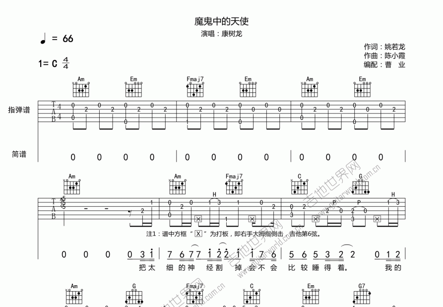 魔鬼中的天使吉他谱预览图