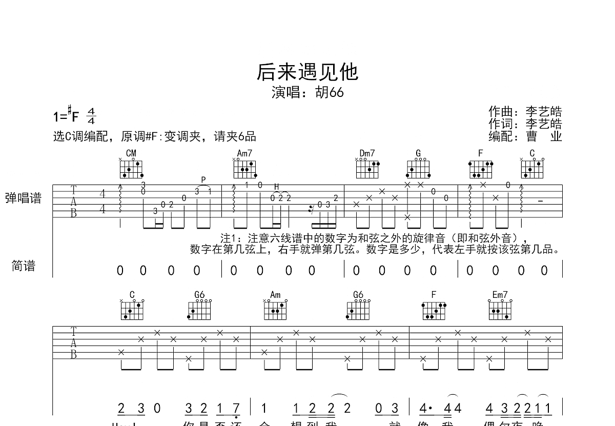 后来遇见他吉他谱预览图