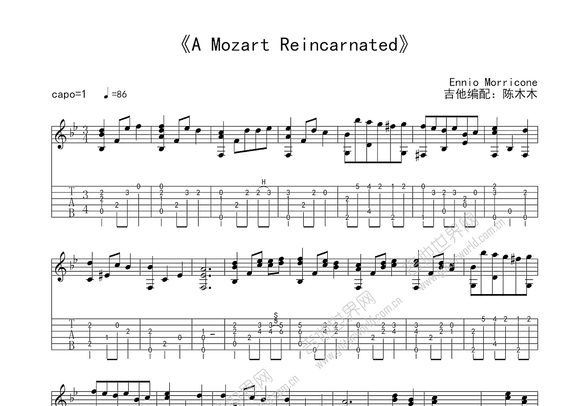 a mozart reincarnated吉他谱预览图