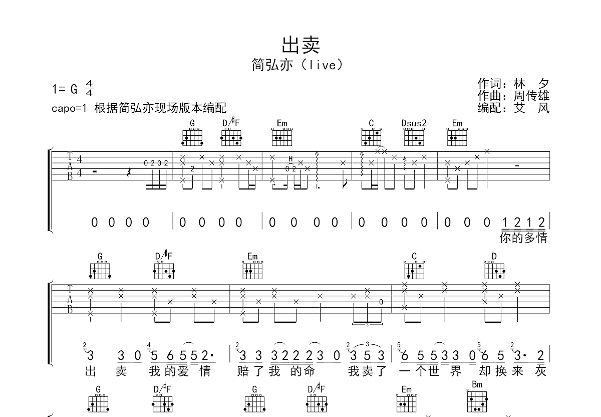 出卖吉他谱预览图