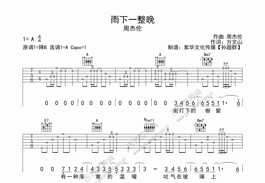 雨下一整晚吉他谱预览图