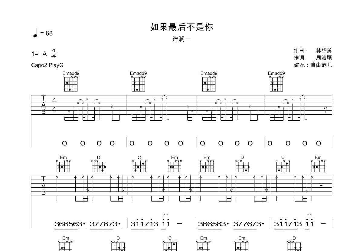 如果最后不是你吉他谱预览图