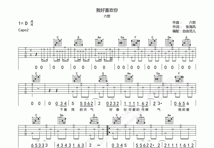 我好喜欢你吉他谱预览图