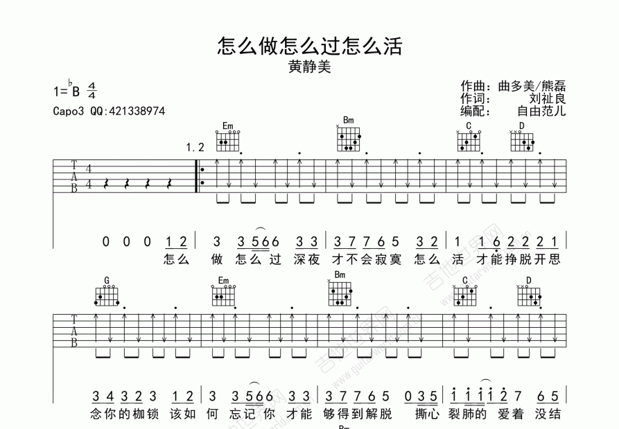 怎么做怎么过怎么活吉他谱预览图