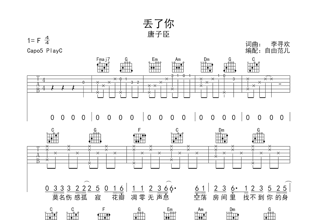 丢了你吉他谱预览图