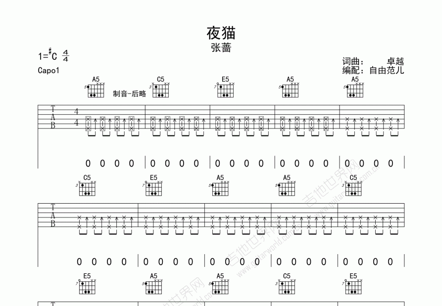 夜猫吉他谱预览图