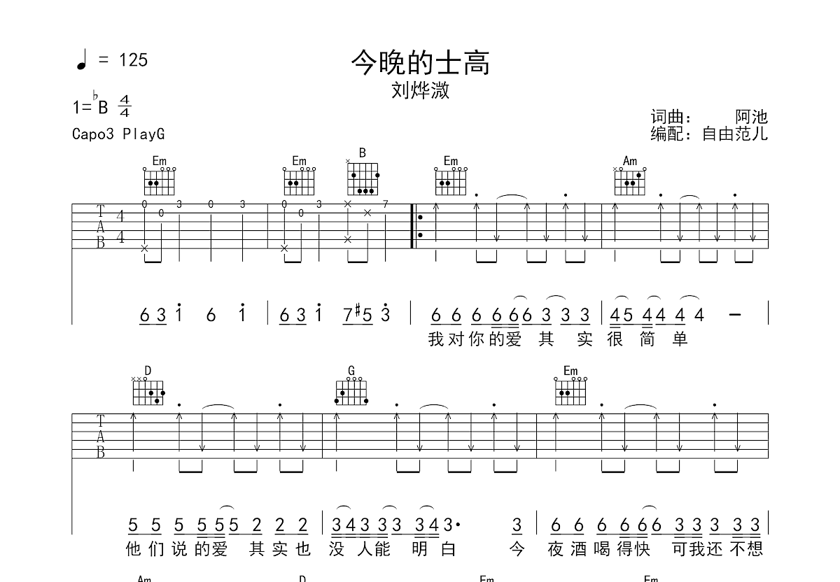 今晚的士高吉他谱预览图