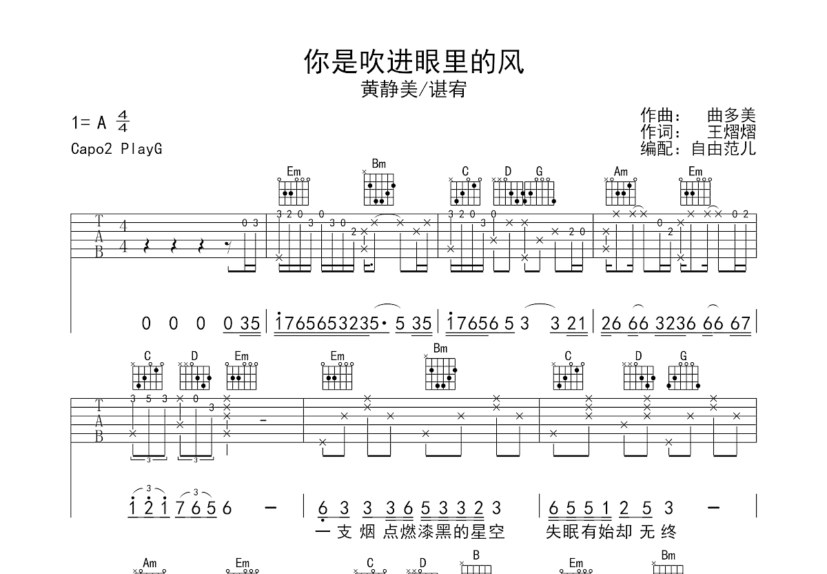 你是吹进眼里的风吉他谱预览图