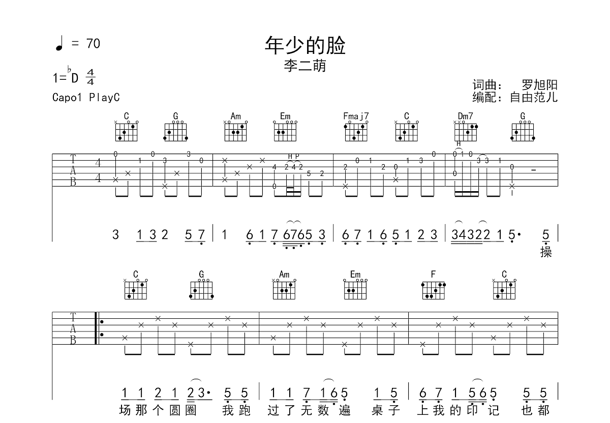 年少的脸吉他谱预览图