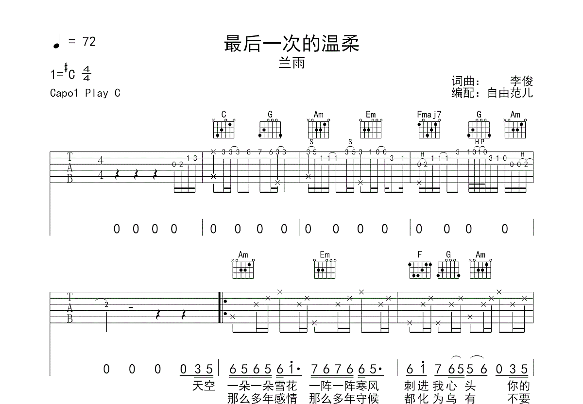 最后一次的温柔吉他谱预览图