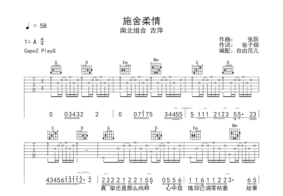 施舍柔情吉他谱预览图