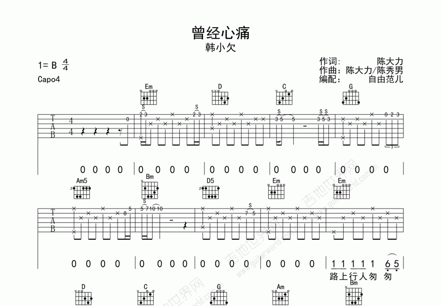 曾经心痛吉他谱预览图