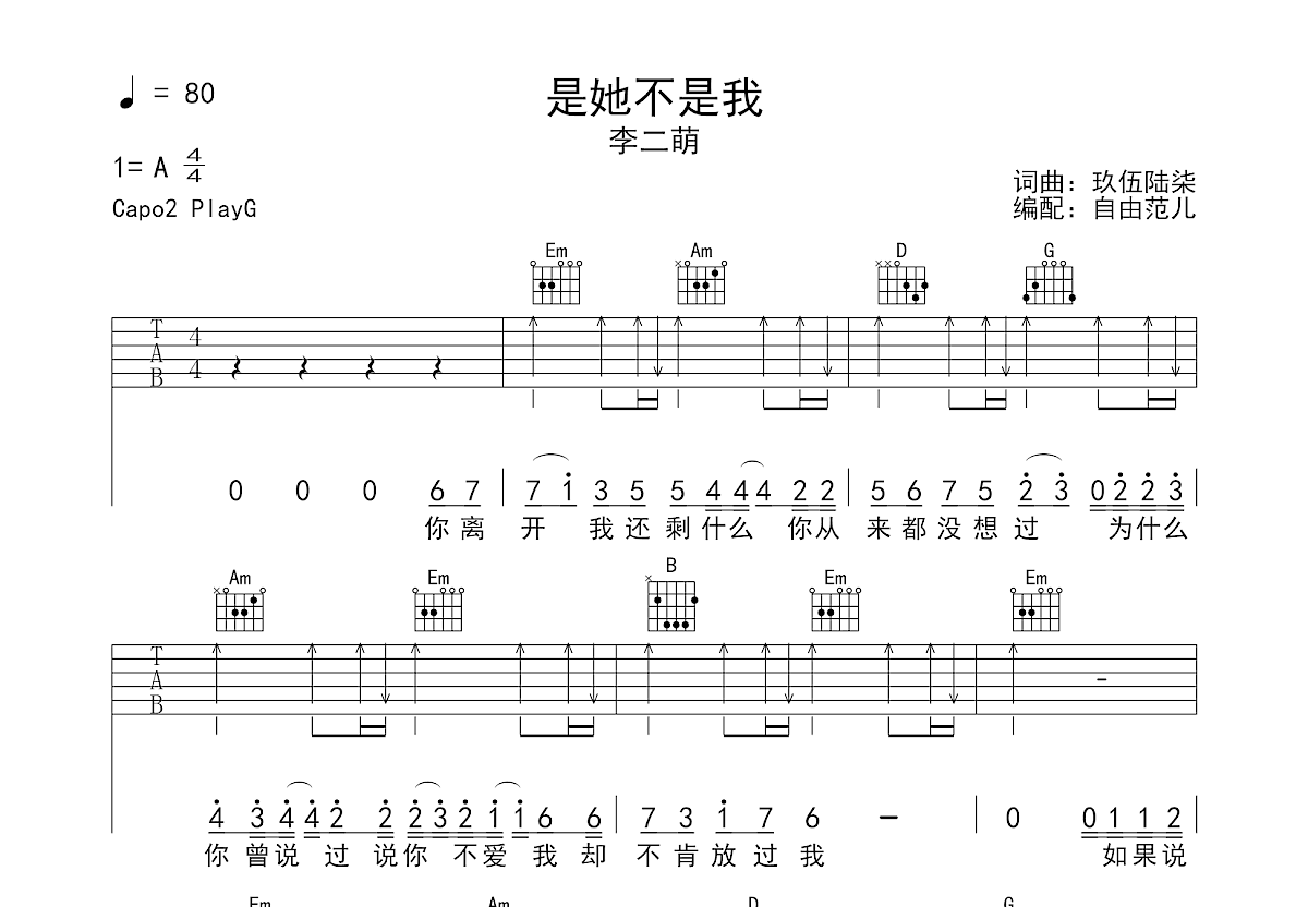 是她不是我吉他谱预览图