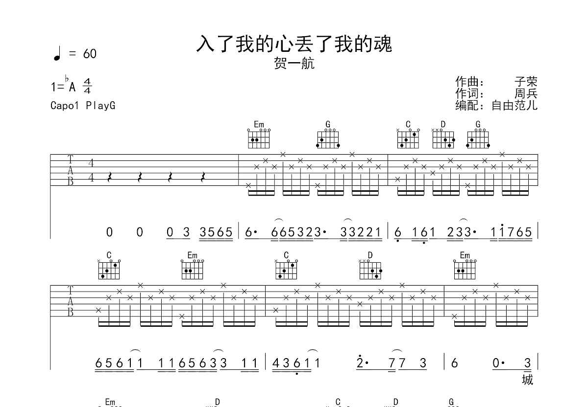 入了我的心丢了我的魂吉他谱预览图