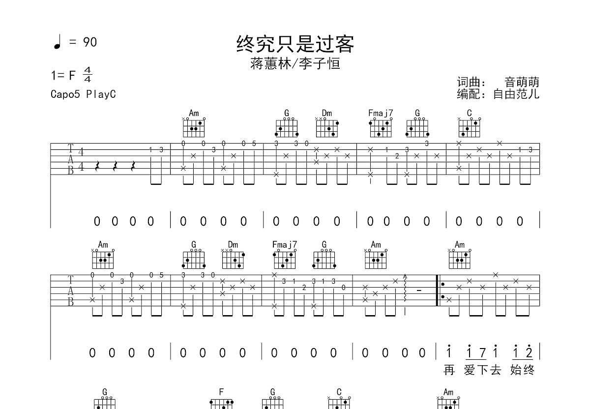 终究只是过客吉他谱预览图