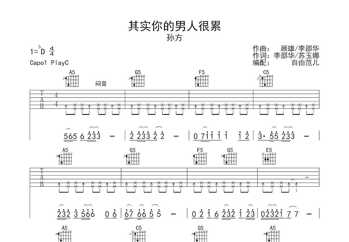 其实你的男人很累吉他谱预览图