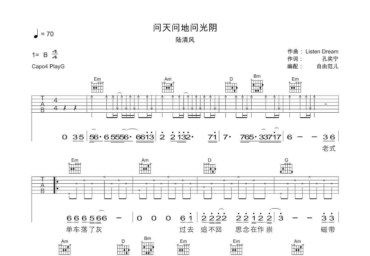 问天问地问光阴吉他谱预览图