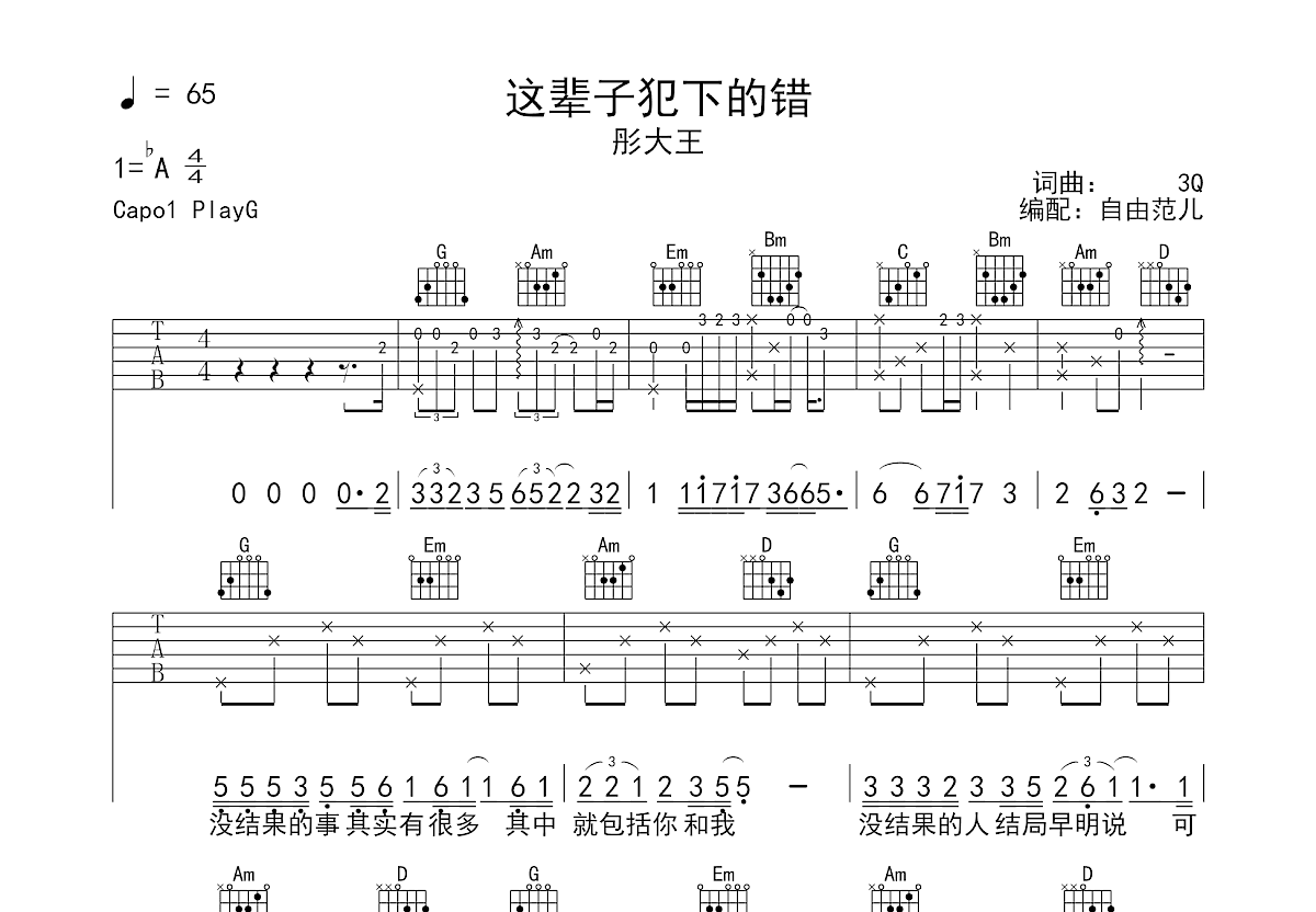 这辈子犯下的错吉他谱预览图