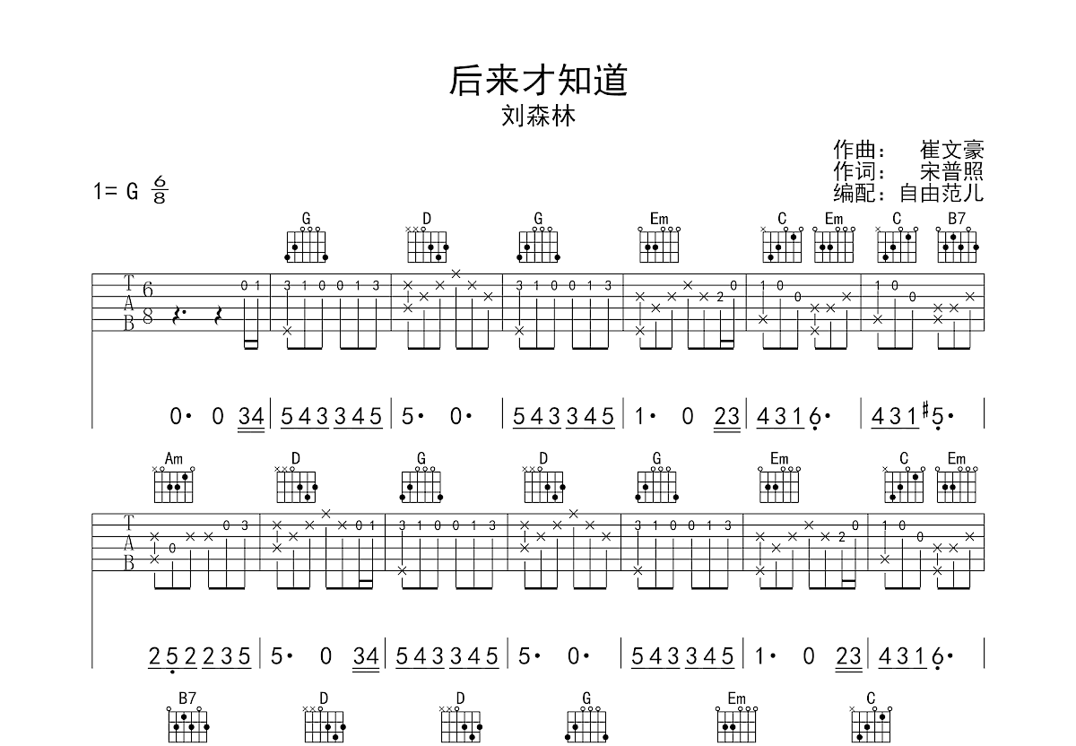 后来才知道吉他谱预览图