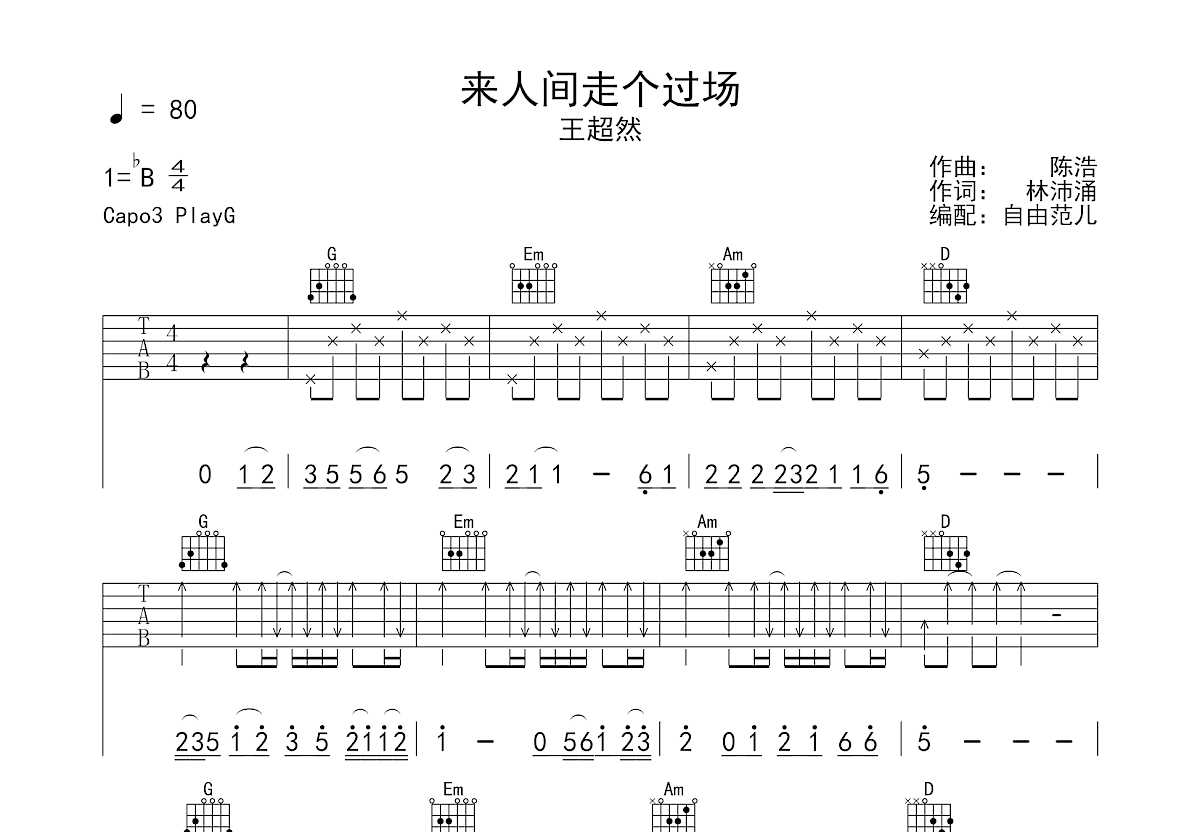 来人间走个过场吉他谱预览图