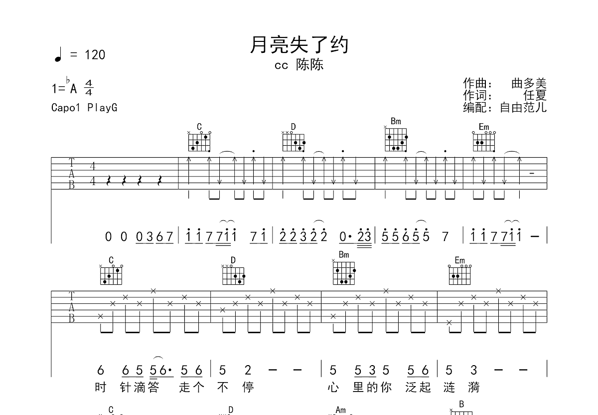 月亮失了约吉他谱预览图