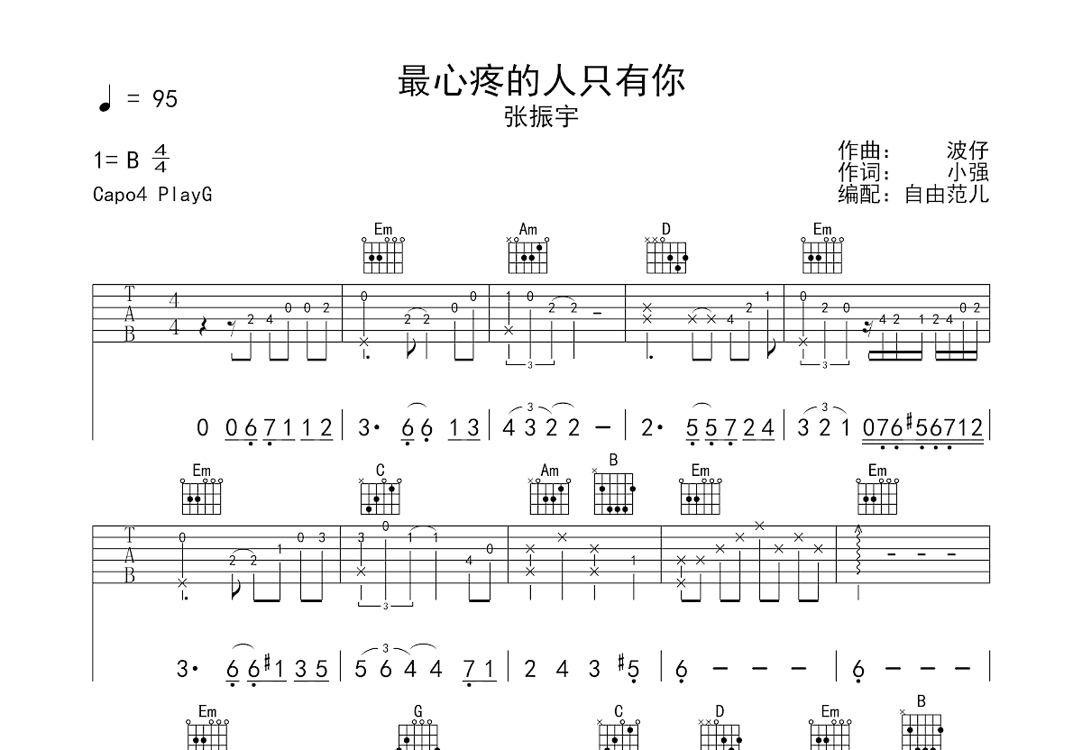 最心疼的人只有你吉他谱预览图