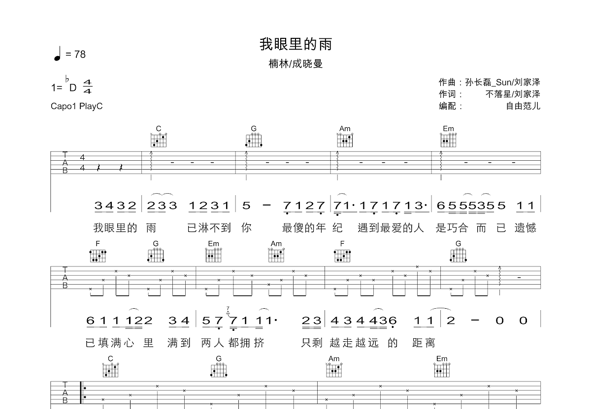 我眼里的雨吉他谱预览图