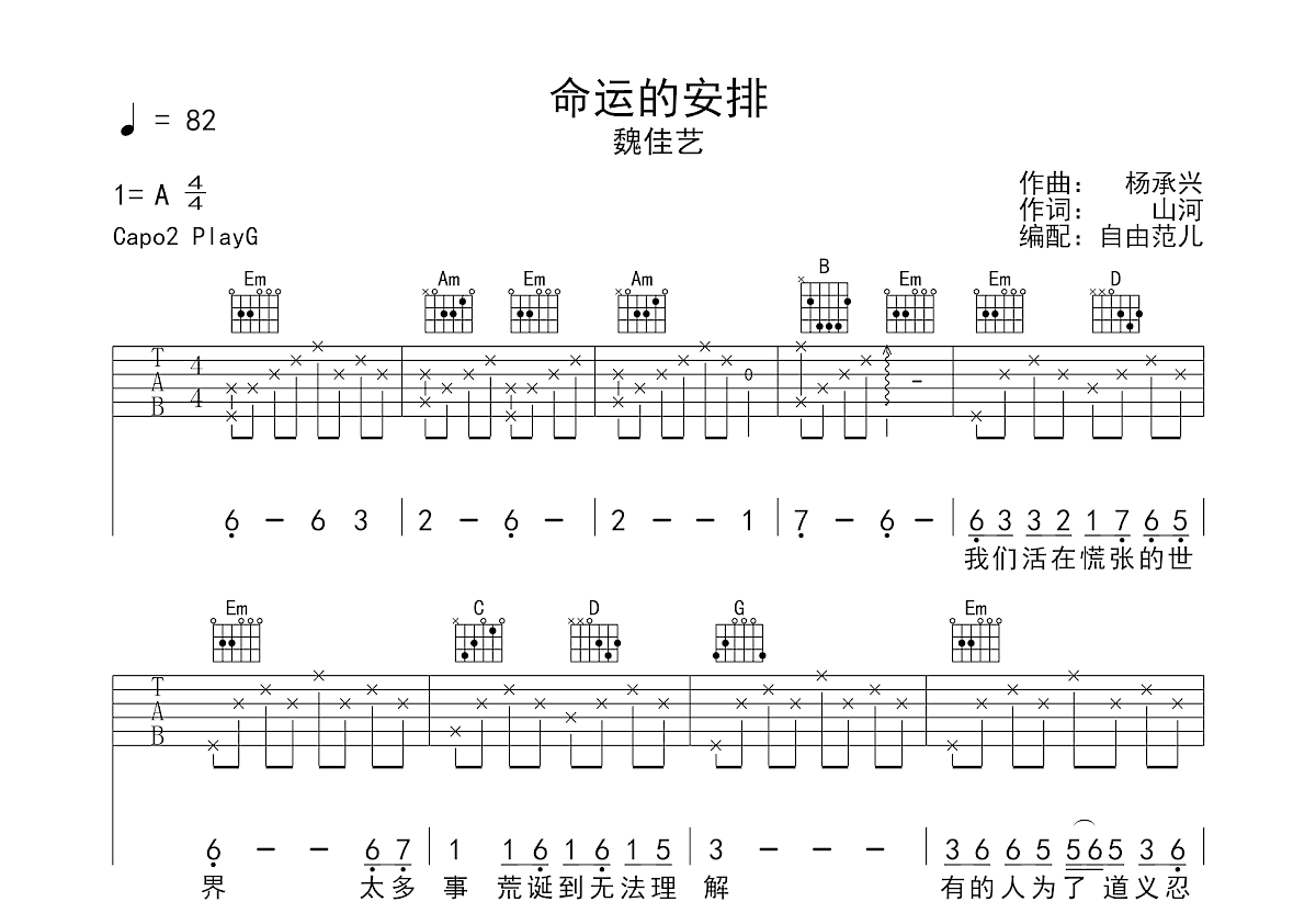 命运的安排吉他谱预览图