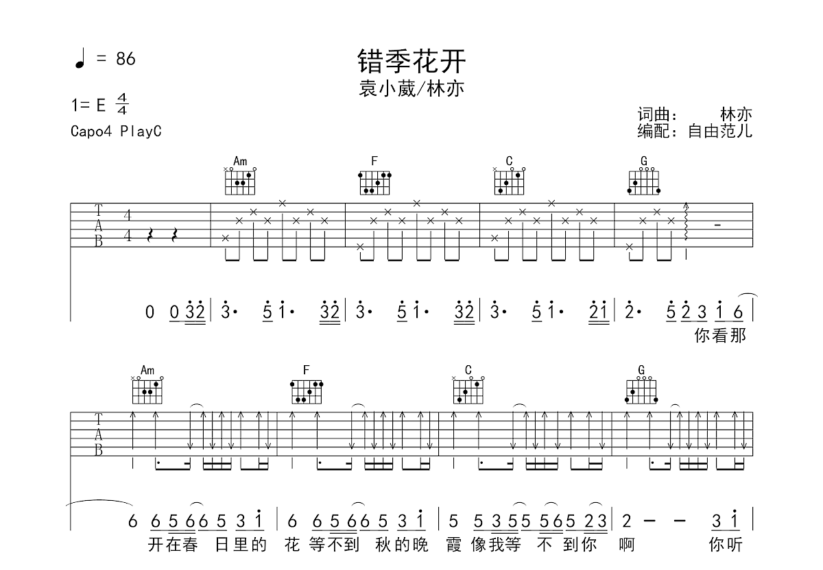 错季花开吉他谱预览图