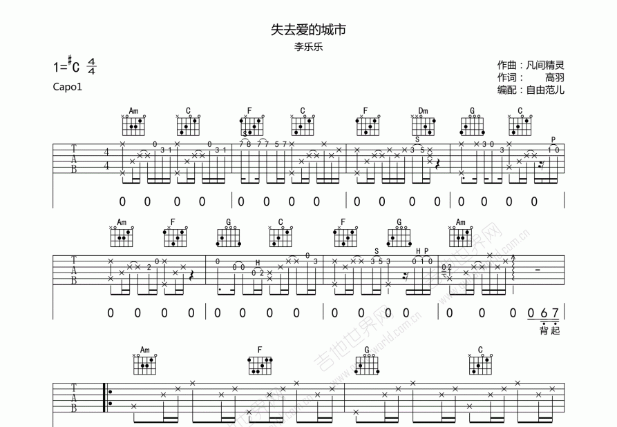 失去爱的城市吉他谱预览图