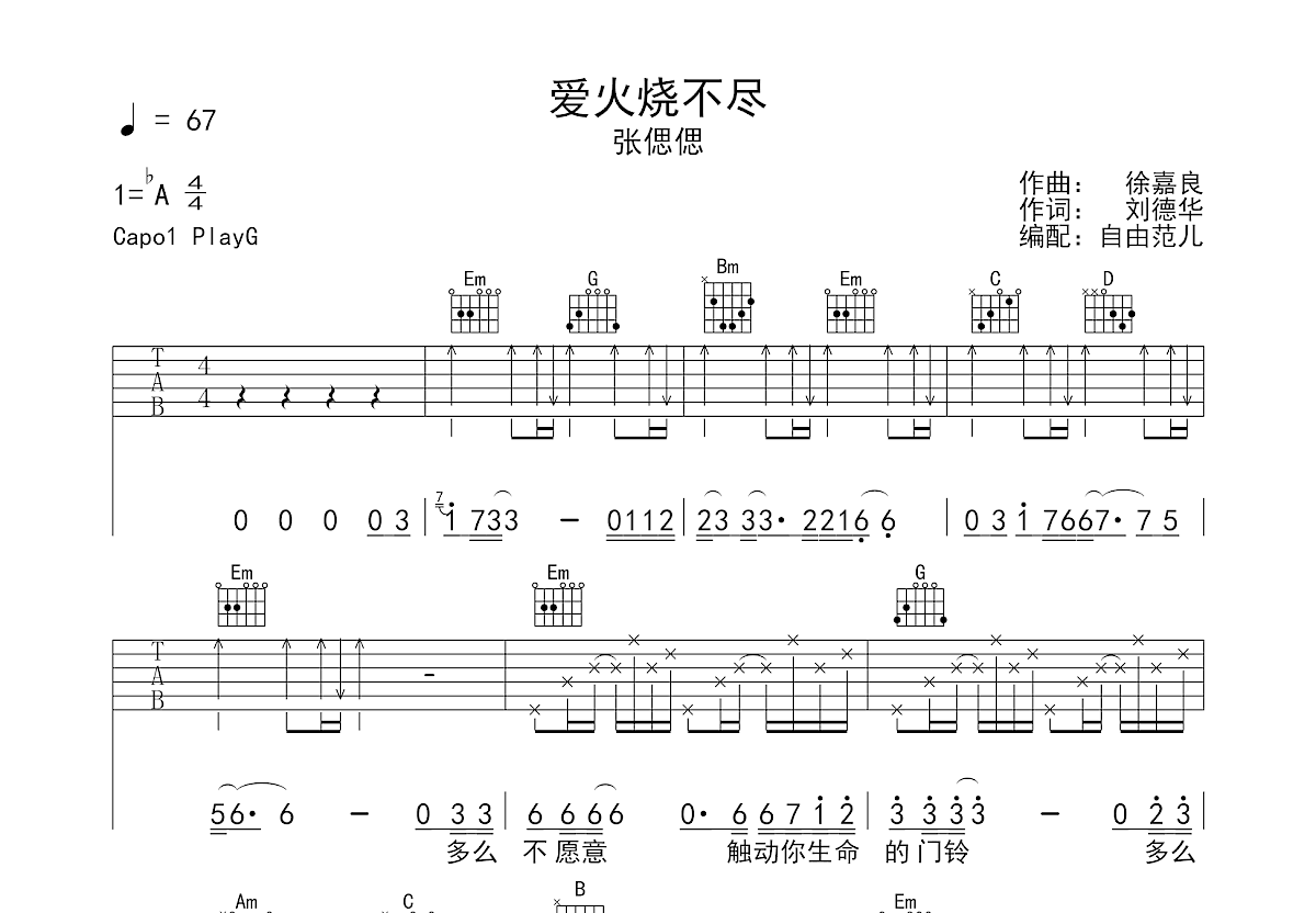 爱火烧不尽吉他谱预览图