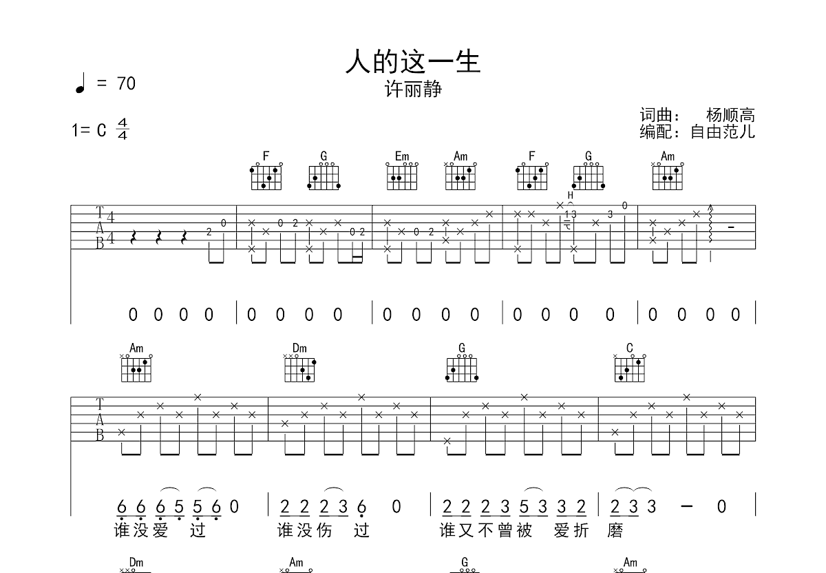 人的这一生吉他谱预览图