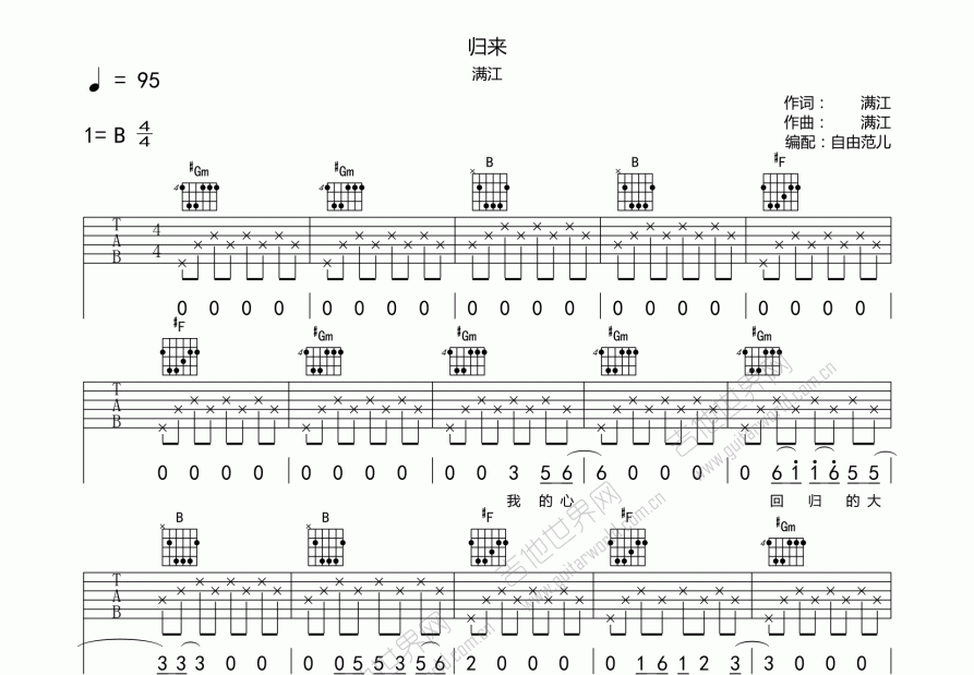 归来吉他谱预览图