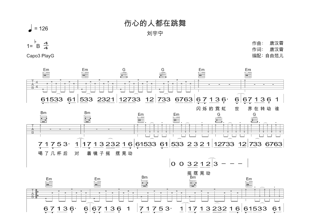 伤心的人都在跳舞吉他谱预览图