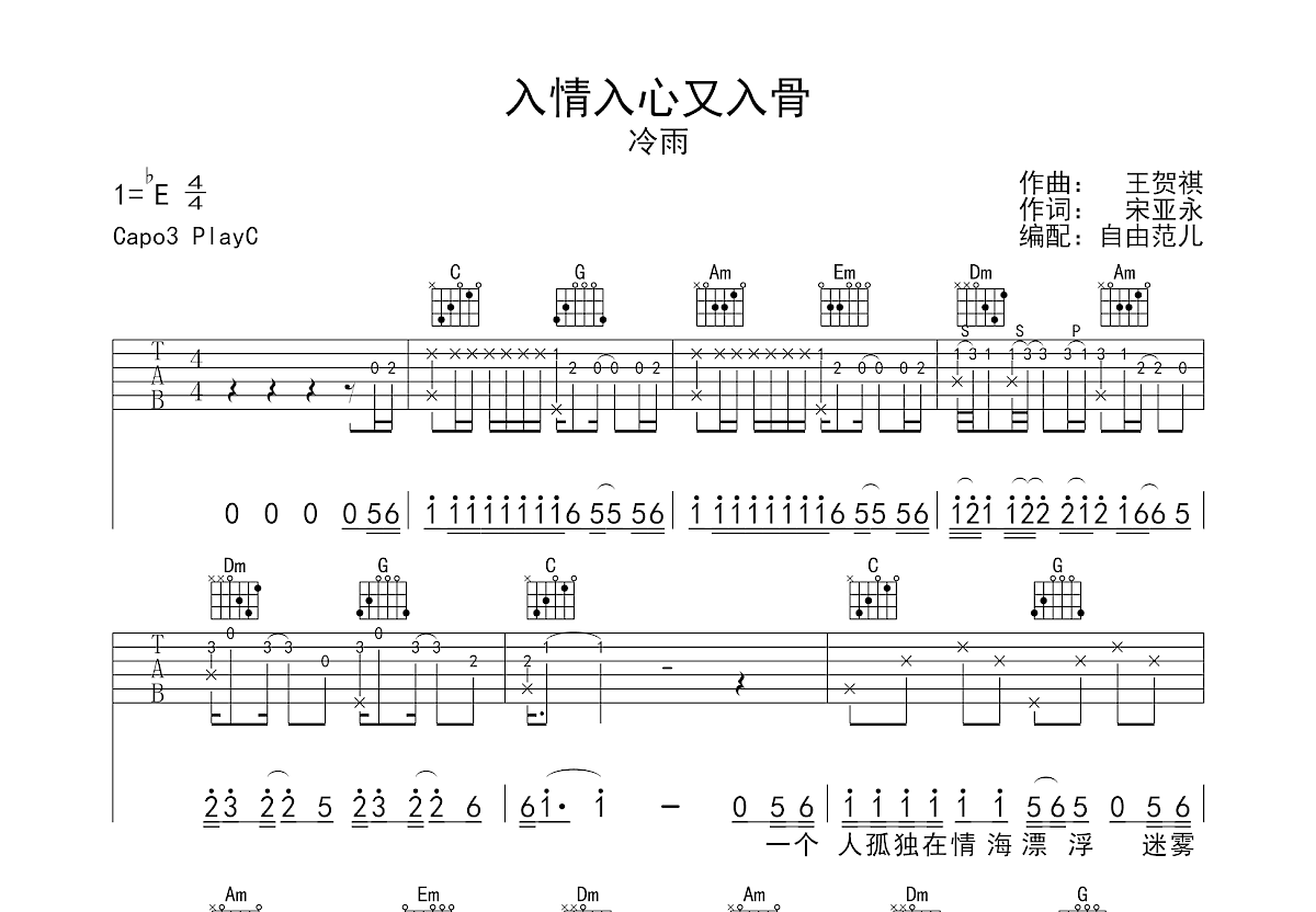 入情入心又入骨吉他谱预览图