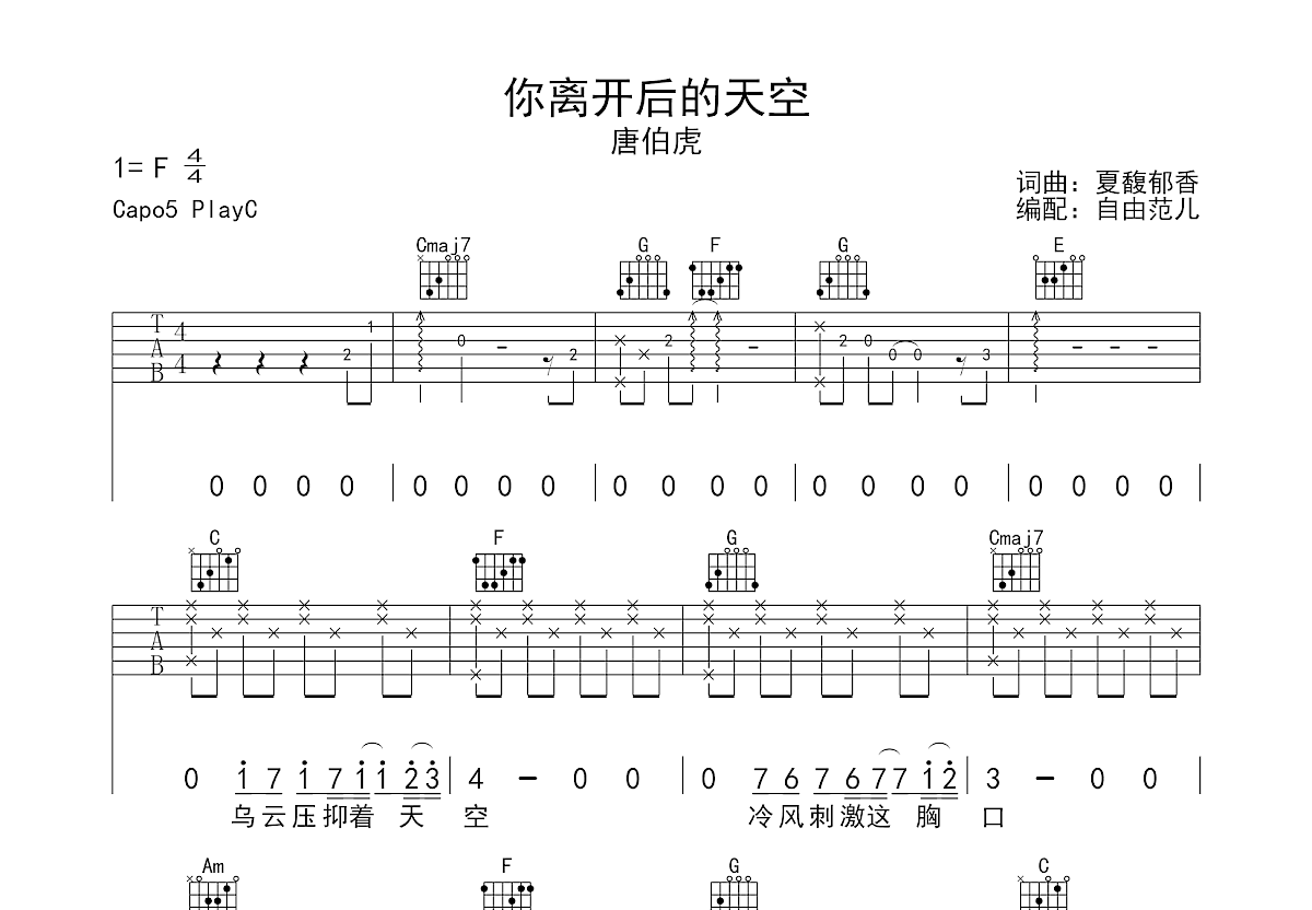 你离开后的天空吉他谱预览图