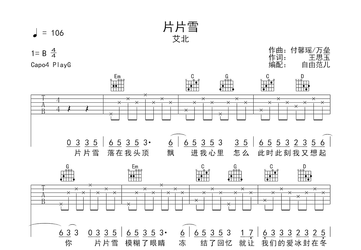 片片雪吉他谱预览图