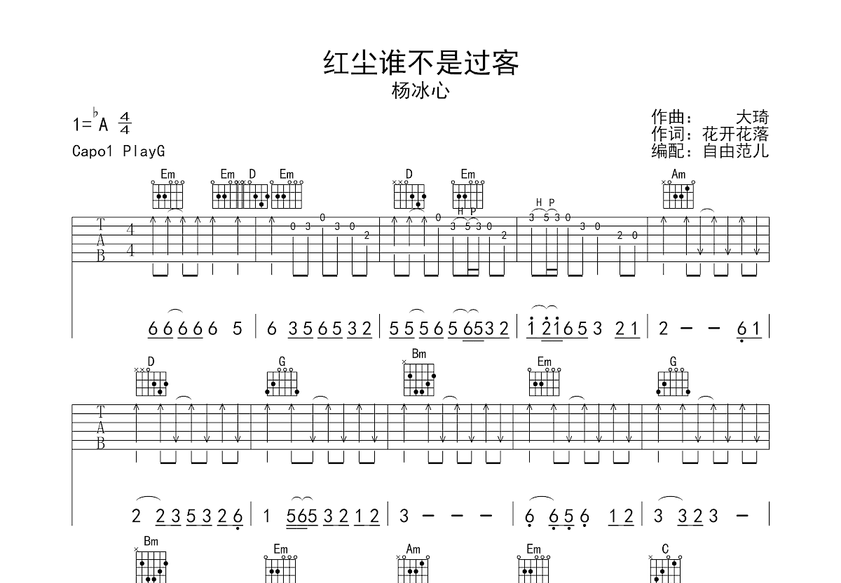 红尘谁不是过客吉他谱预览图