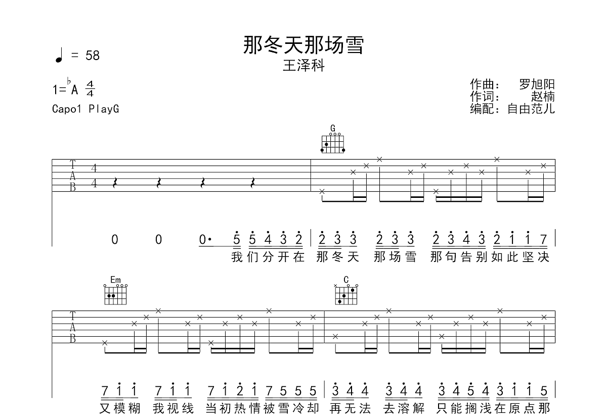 那冬天那场雪吉他谱预览图