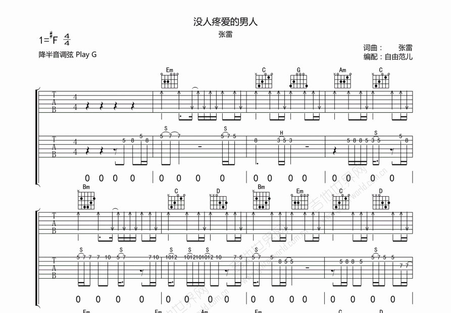 没人疼爱的男人吉他谱预览图