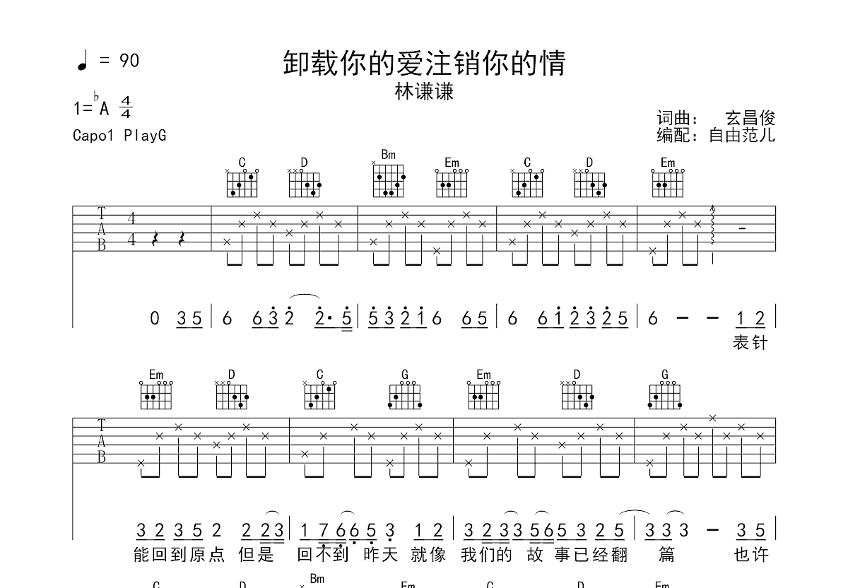 卸载你的爱注销你的情吉他谱预览图