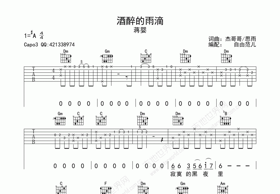 酒醉的雨滴吉他谱预览图