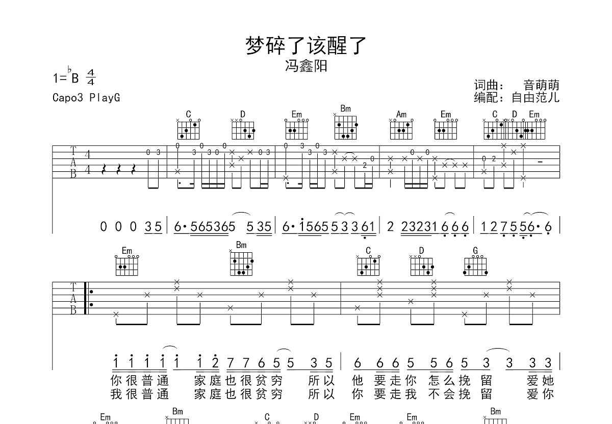 梦碎了该醒了吉他谱预览图