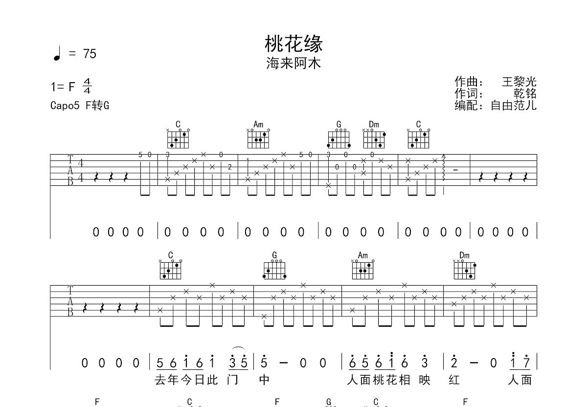 桃花缘吉他谱预览图