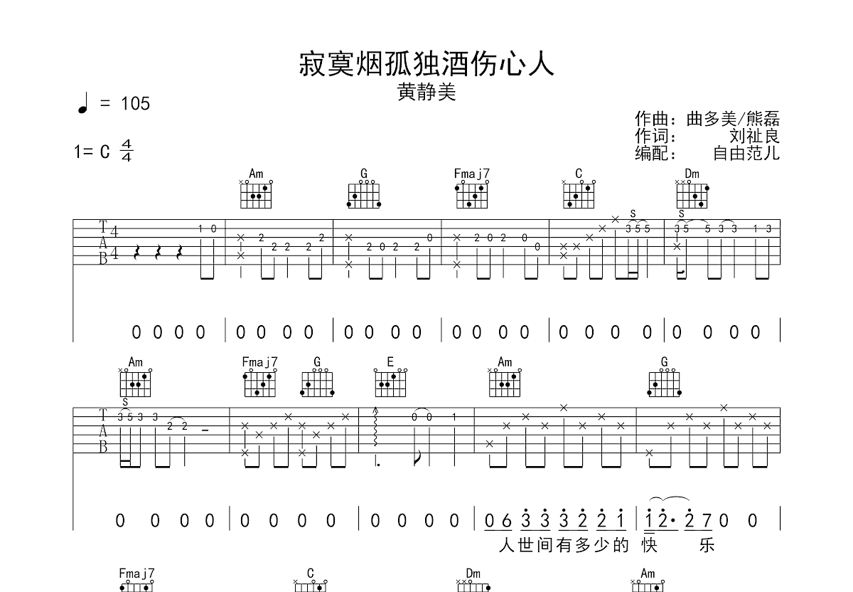 寂寞烟孤独酒伤心人吉他谱预览图