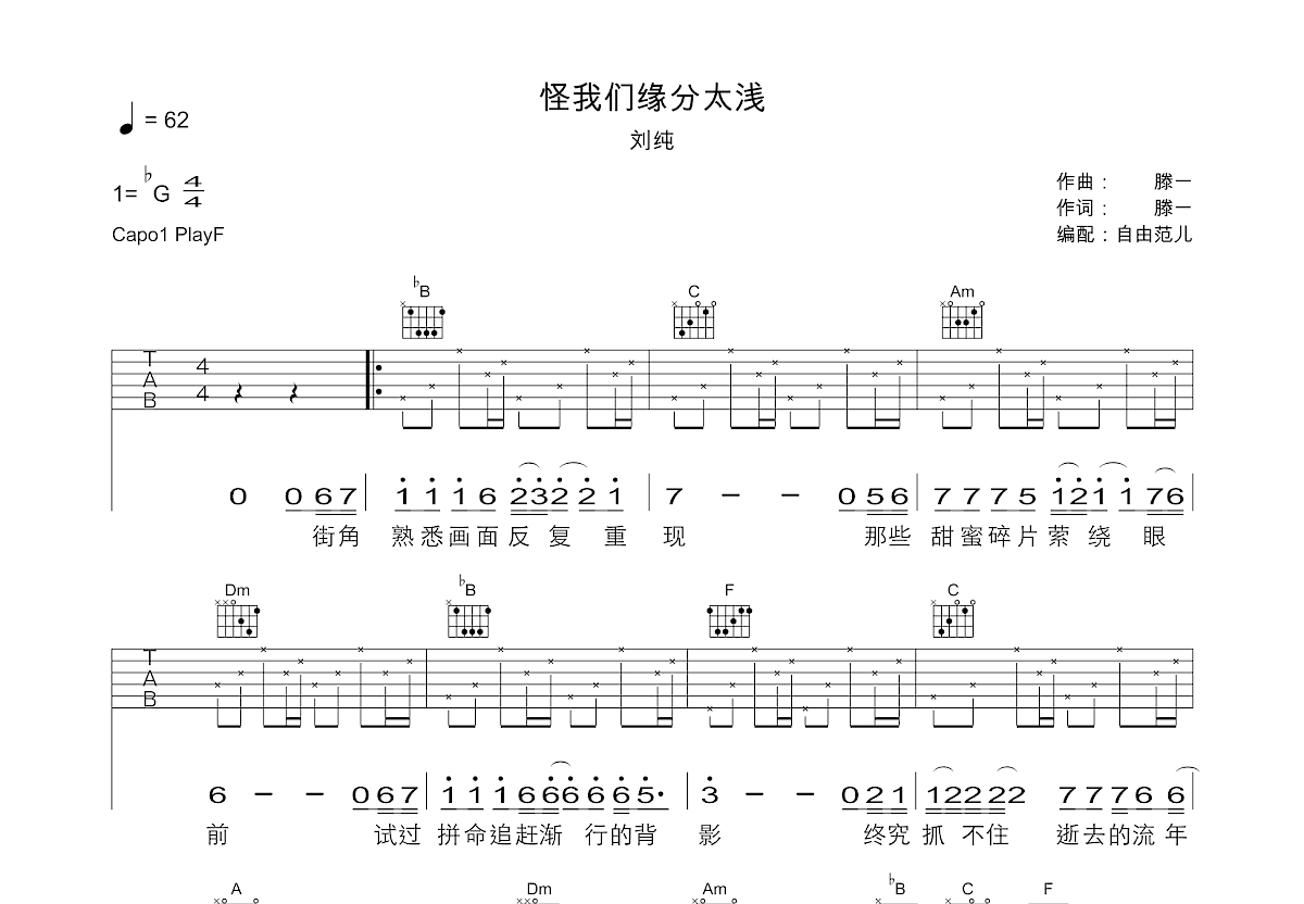 怪我们缘分太浅吉他谱预览图